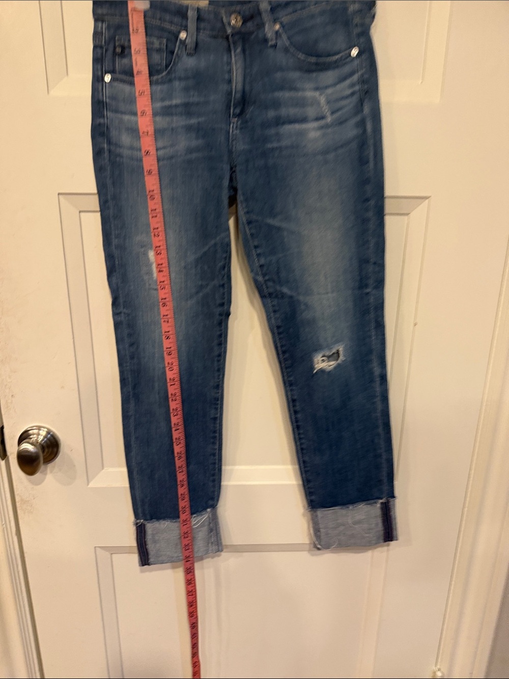 AG Adriano Goldschmied Dark Blue Cropped Jeans with Cuffed Hem